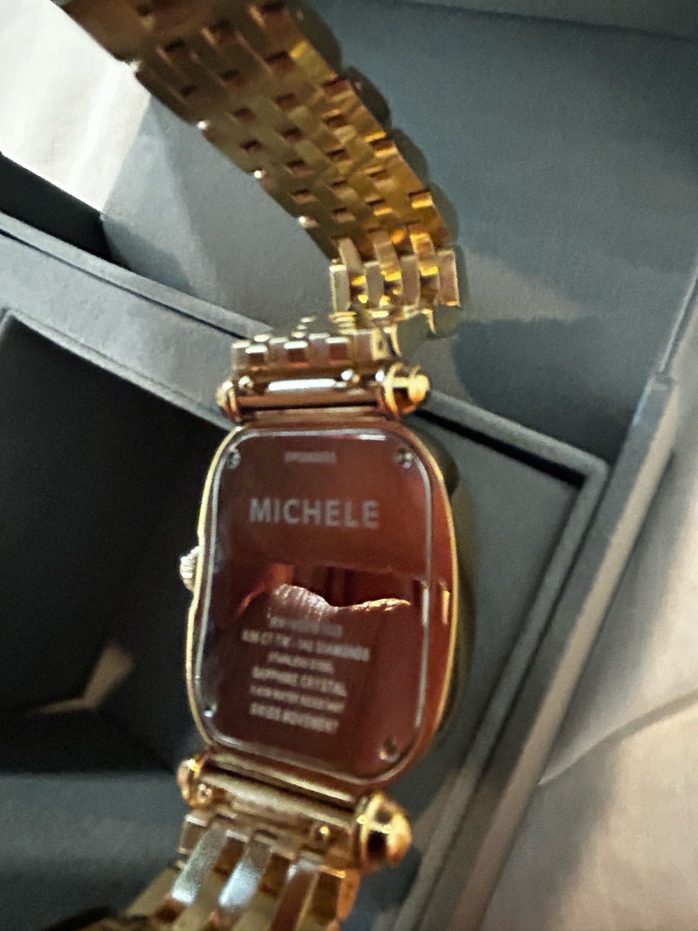 Michele Gold-Tone Diamond Bezel Mother-of-Pearl Dial Women's Watch - Picture 11 of 17
